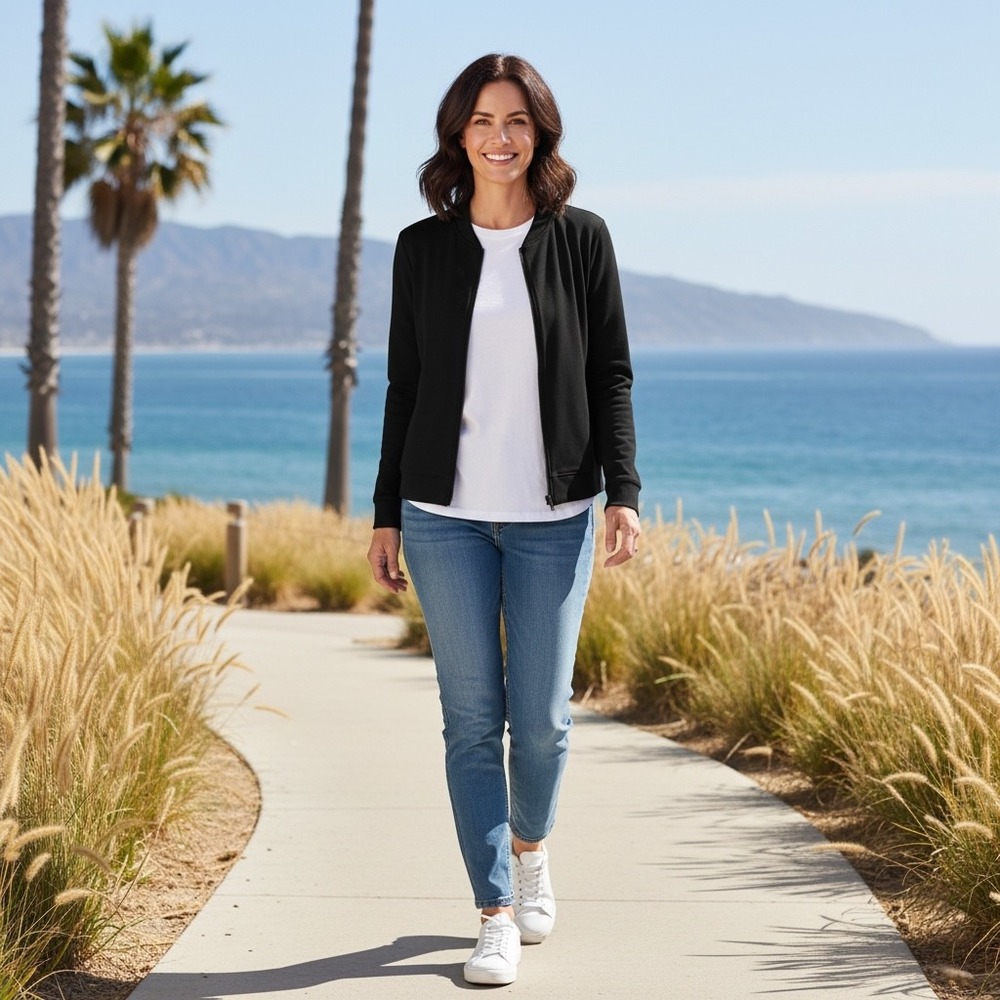 Tasc Performance Womens Black Bamboo Cotton Zip Bomber Jacket XL TW851 Fall 2022